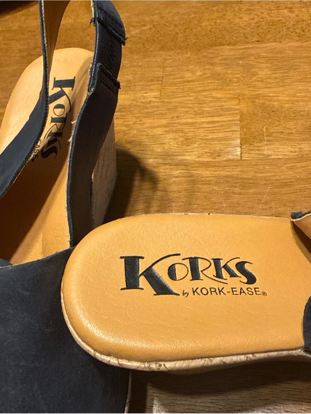 Korks by Kork-Ease Anja Black Stretch Slingback Open Toe Soft Leather Wedge Sz 7 - Picture 3 of 8